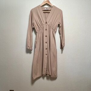 ZF‎ Inspire Ukrainian Brand Button Front Long Sleeve Beige Dress Women Size S